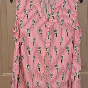 Crown & Ivy Pink Striped Parrot Blouse